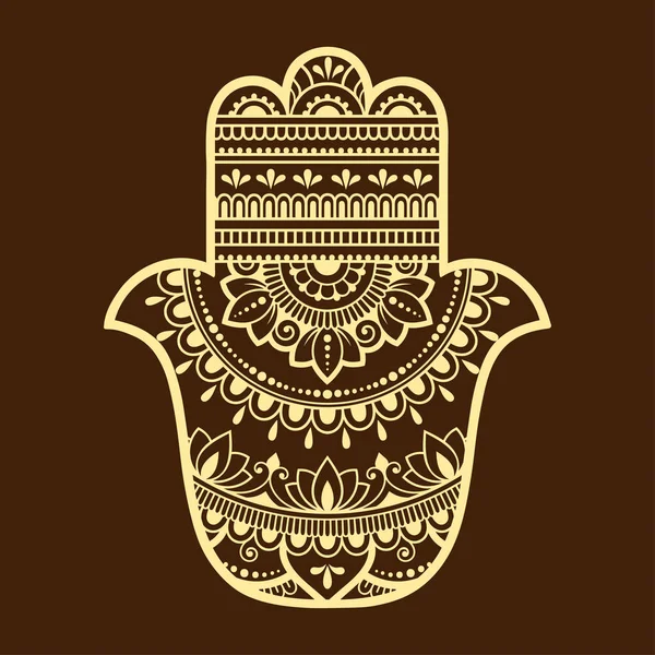 Hamsa Dessiné Main Symbole Avec Fleur Motif Décoratif Style Oriental — Image vectorielle