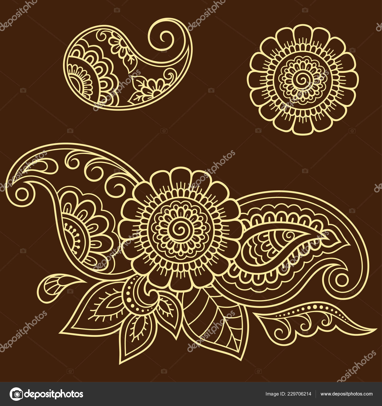 Ensemble Sport Motif Fleurs Mehndi Pour Dessin Henné