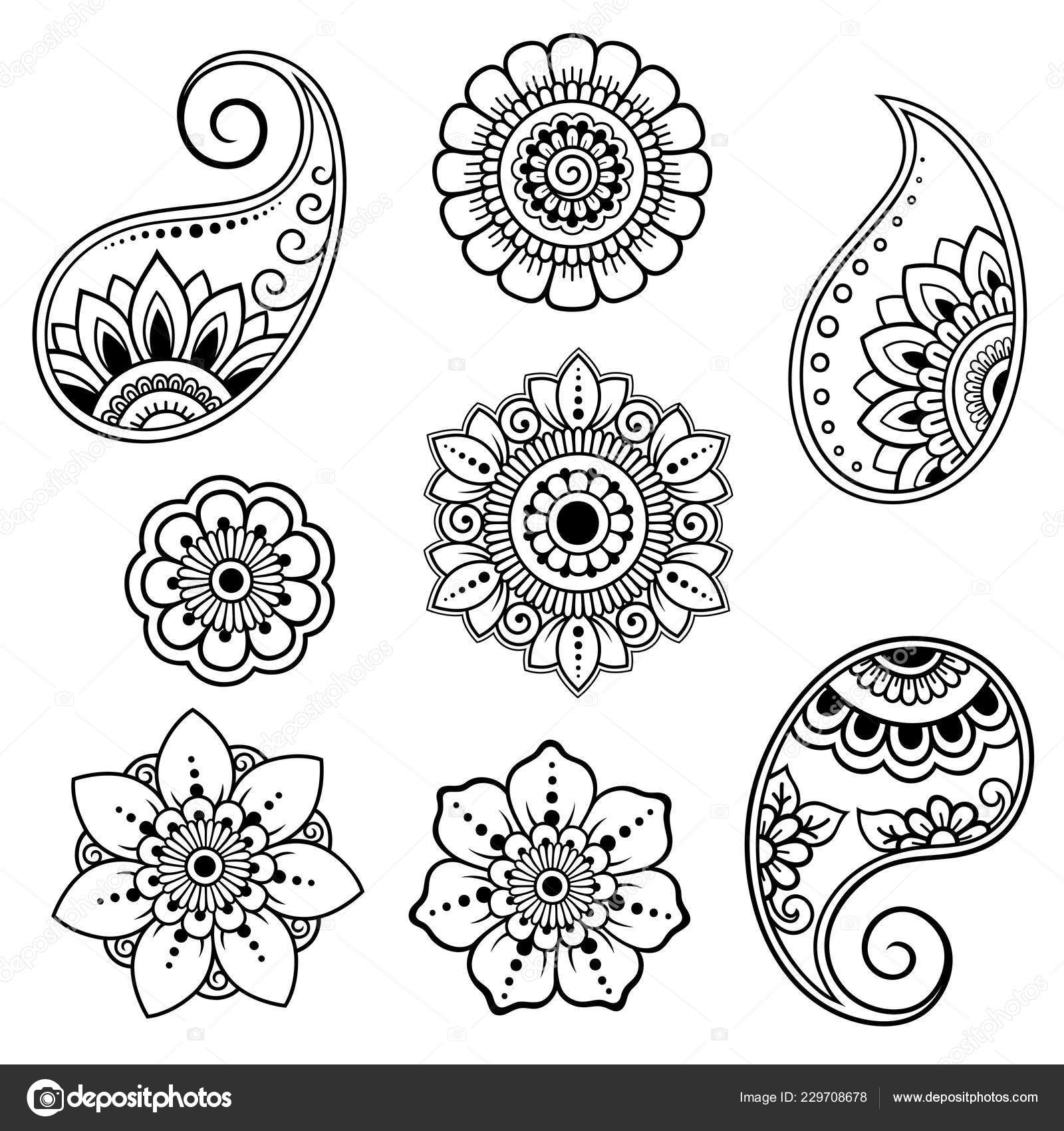 Set of Mehndi flower pattern for Henna drawing and tattoo. Decoration in  ethnic oriental, Indian style Stock Vector Image & Art - Alamy