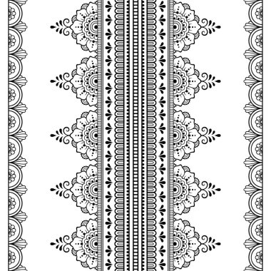 Tasarım, uygulama, kına, Mehndi ve dövme için sorunsuz kenarlık kümesi. Etnik oryantal tarzda dekoratif desen.