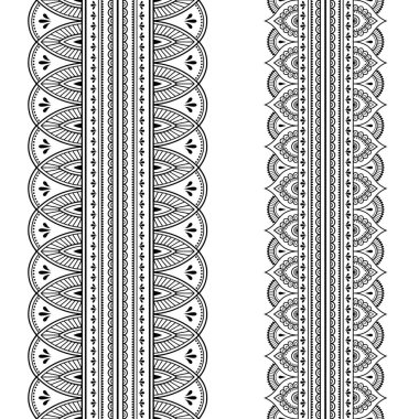 Tasarım, uygulama, kına, Mehndi ve dövme için sorunsuz kenarlık kümesi. Etnik oryantal tarzda dekoratif desen.