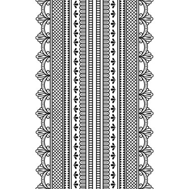 Tasarım, uygulama, kına, Mehndi ve dövme için sorunsuz kenarlık kümesi. Etnik oryantal tarzda dekoratif desen.