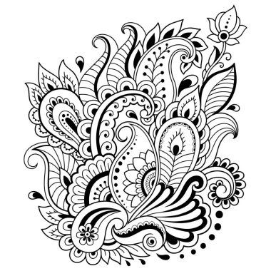 Mehndi kına çizim ve dövme için çerçeve çiçek desen. Etnik oryantal, Hint tarzında.