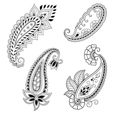 Mehndi çiçek deseni kına çizim ve dövme için kümesi. Etnik oryantal, Hint tarzında.