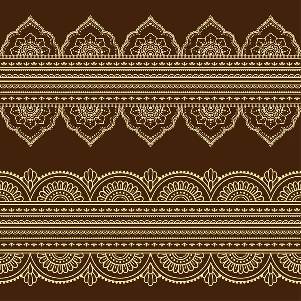 Set Seamless Borders Design Application Henna Mehndi Tattoo Decorative Pattern — Stock Vector