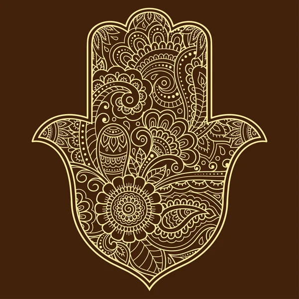 Hamsa Dessiné Main Symbole Avec Fleur Motif Décoratif Style Oriental — Image vectorielle