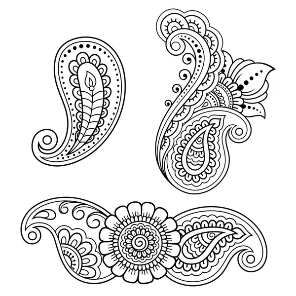 Conjunto Patrón Flores Mehndi Para Dibujo Tatuaje Henna Decoración Estilo — Vector de stock