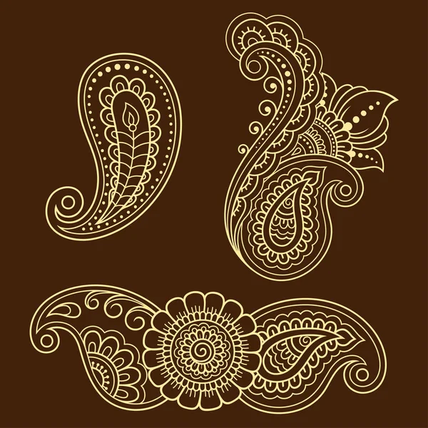 Set Mehndi Flower Pattern Henna Drawing Tattoo Decoration Ethnic Oriental — Stock Vector