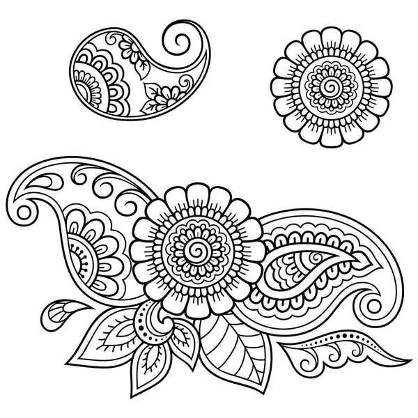 Sada Mehndi Květinový Vzor Pro Kreslení Hennou Tetování Dekorace Etnickém — Stockový vektor