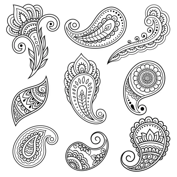 Mehndi çiçek deseni kına çizim ve dövme için kümesi. Etnik oryantal, Hint tarzında.