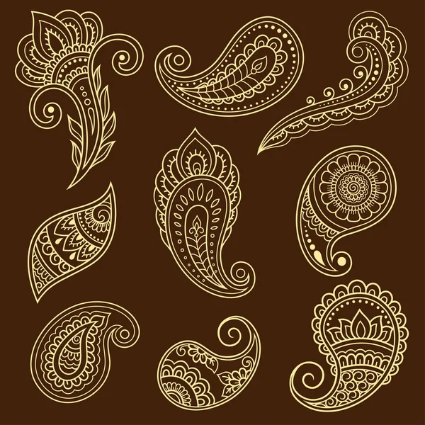 Conjunto Patrón Flores Mehndi Para Dibujo Tatuaje Henna Decoración Estilo — Archivo Imágenes Vectoriales