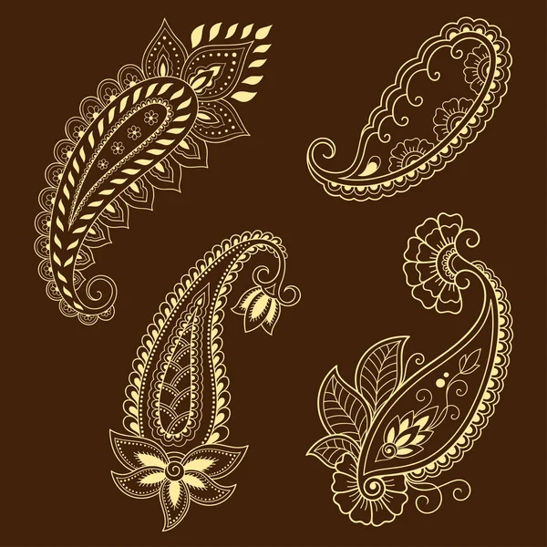 Ensemble Motif Fleurs Mehndi Pour Dessin Henné Tatouage Décoration Orientale — Image vectorielle