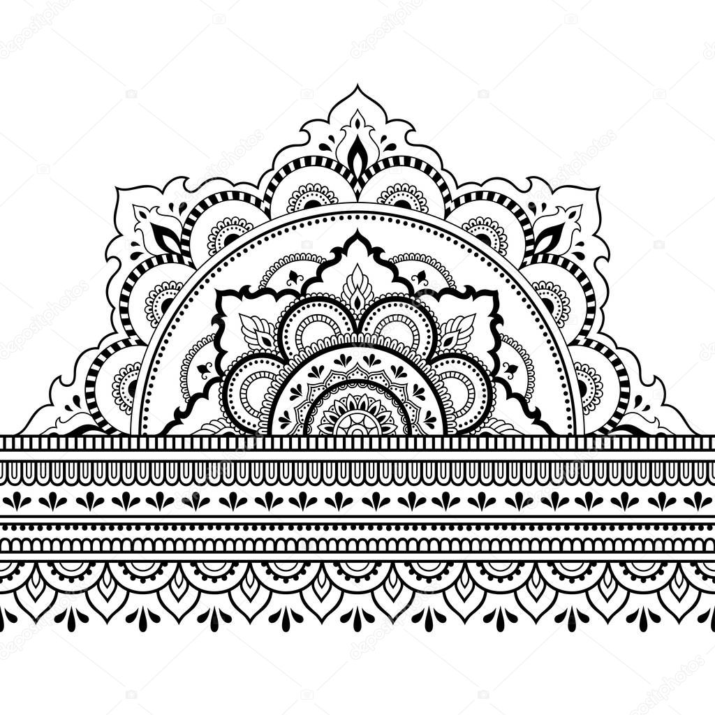 Seamless borders with mandala for design, application of henna, Mehndi and tattoo. Decorative pattern in ethnic oriental style.