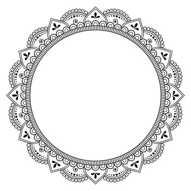 Mandala kına Mehndi, dövme, dekorasyon için çiçek şeklinde dairesel desende. Dekoratif süsleme etnik oryantal tarzı. Boyama kitabı sayfası.