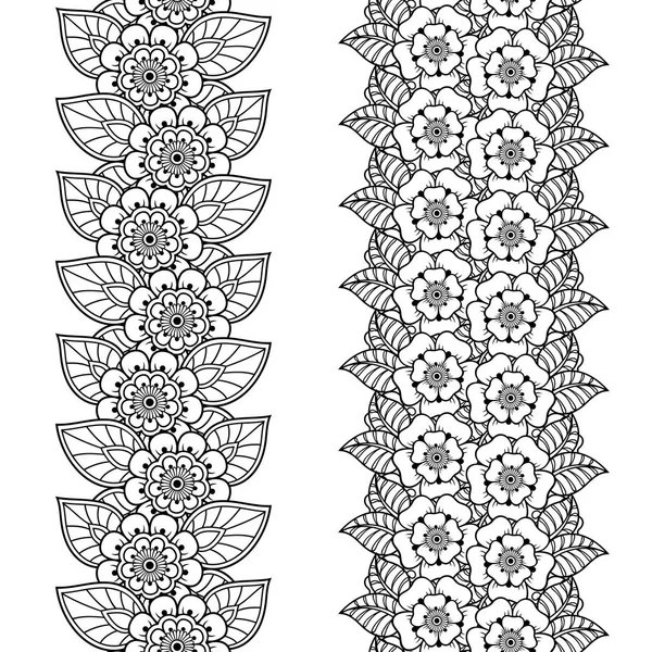 Set Seamless Flower Borders Design Application Henna Mehndi Tattoo Decorative — Stock Vector