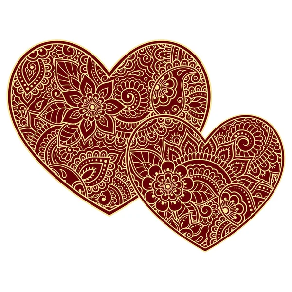 Στυλιζαρισμένο Για Mehndi Λουλούδι Χρωματιστό Μοτίβο Μορφή Καρδιάς Διακόσμηση Έθνικ — Διανυσματικό Αρχείο