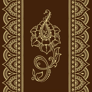 Mehndi çiçek deseni ve kına çizim ve dövme için sorunsuz kenarlık kümesi. Oryantal, Hint tarzında.