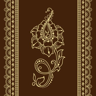 Mehndi çiçek deseni ve kına çizim ve dövme için sorunsuz kenarlık kümesi. Oryantal, Hint tarzında.