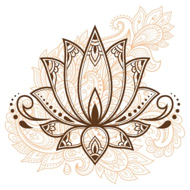 Kına çizimi ve dövme için Mehndi lotus çiçeği deseni. Etnik doğu tarzı dekorasyon, Hint tarzı..