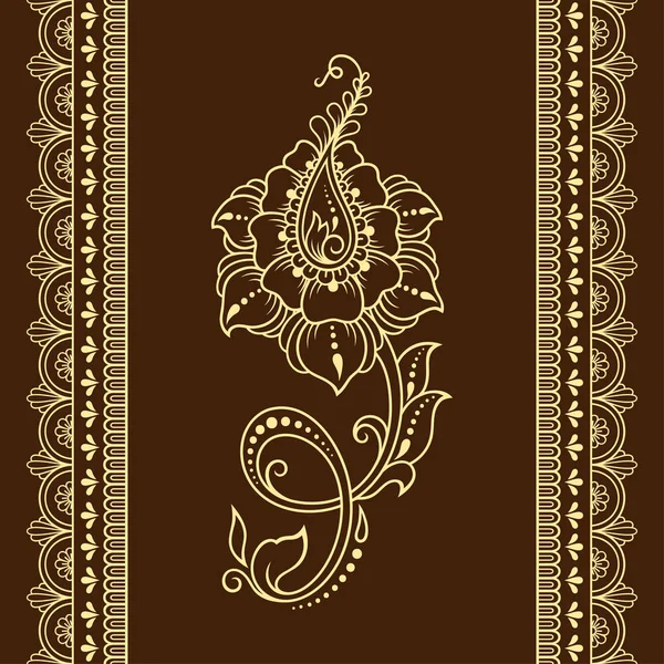 一套米哈迪花图案和无缝边框的指甲画和纹身 装饰在东方 印度风格 — 图库矢量图片