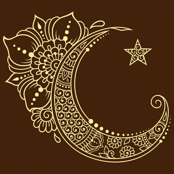 Vallási Iszlám Jelképe Csillag Félhold Virág Mehndi Stílusban Dekoratív Jel — Stock Vector