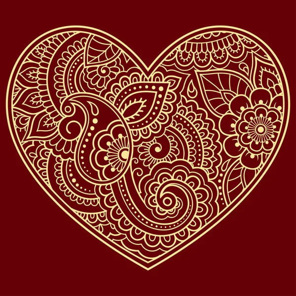 Стилизован Цветочный Узор Mehndi Форме Сердца Украшение Этническом Восточном Индийском — стоковый вектор