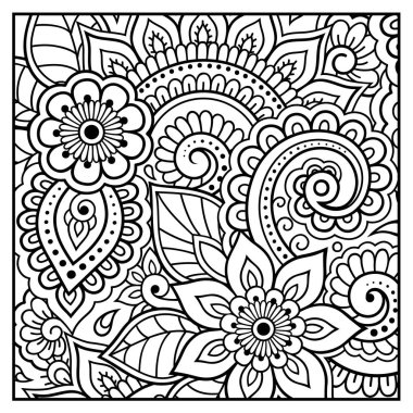 Kitap sayfa boyama için çiçek desenli anahat. Antistress yetişkinler ve çocuklar için. Doodle süs siyah ve beyaz. El çizmek vektör çizim.