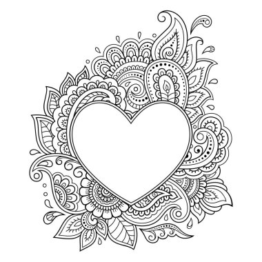 Mehndi çiçek deseni kalp şeklinde stilize. Etnik oryantal, Hint tarzı dekorasyonda. Sevgililer günü tebrik kartlarınızı.