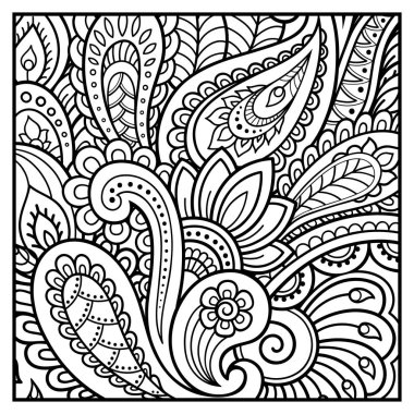 Kitap sayfa boyama için çiçek desenli anahat. Antistress yetişkinler ve çocuklar için. Doodle süs siyah ve beyaz. El çizmek vektör çizim.