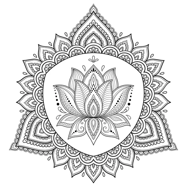 Padrão Circular Forma Mandala Com Flor Lótus Para Henna Mehndi — Vetor de Stock