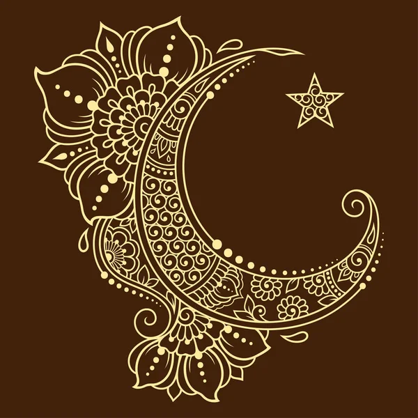 Vallási Iszlám Jelképe Csillag Félhold Virág Mehndi Stílusban Dekoratív Jel — Stock Vector