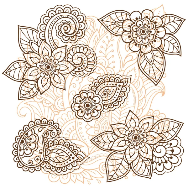 Uppsättning Mehndi Blommönster För Henna Teckning Och Tatuering Dekoration Etniska — Stock vektor