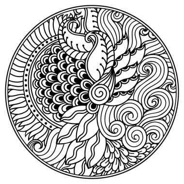 Kitap sayfa boyama için çiçek desenli anahat. Antistress yetişkinler ve çocuklar için. Doodle süs siyah ve beyaz. El çizmek vektör çizim.