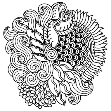 Kitap sayfa boyama için çiçek desenli anahat. Antistress yetişkinler ve çocuklar için. Doodle süs siyah ve beyaz. El çizmek vektör çizim.