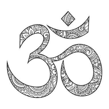 Om veya Aum Hint Kutsal ses. Brahma, Vişnu ve Shiva ilahi Triad'ın sembolü. Eski mantra mehndi çiçek tarzı iz.