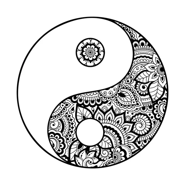 Yin Yang Símbolo Dibujado Mano Patrón Circular Signo Interacción Los — Vector de stock