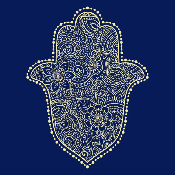 Color Hamsa Símbolo Dibujado Mano Ornamento Flores Patrón Decorativo Estilo — Archivo Imágenes Vectoriales