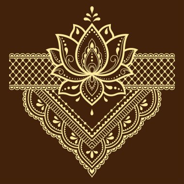 Kına çizimi ve dövme için Mehndi lotus çiçeği deseni. Etnik doğu tarzı dekorasyon, Hint tarzı..