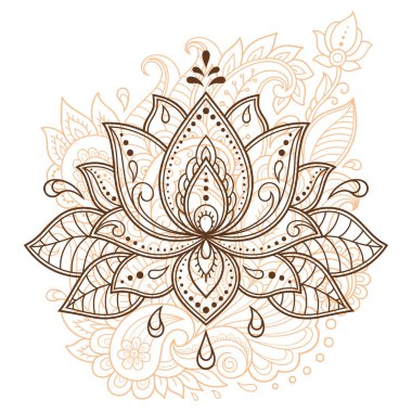 Kına çizimi ve dövme için Mehndi lotus çiçeği deseni. Etnik doğu tarzı dekorasyon, Hint tarzı..