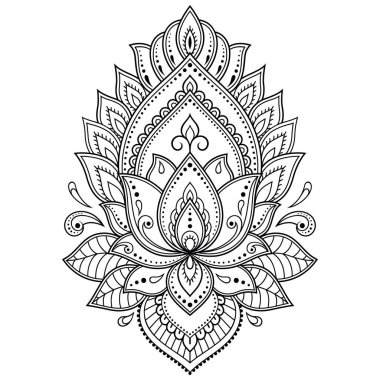 Kına çizimi ve dövme için Mehndi lotus çiçeği deseni. Etnik doğu tarzı dekorasyon, Hint tarzı..
