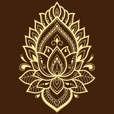 Kına çizimi ve dövme için Mehndi lotus çiçeği deseni. Etnik doğu tarzı dekorasyon, Hint tarzı..