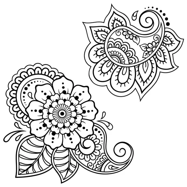Zestaw Mehndi Kwiatki Dla Henna Rysunku Tatuaż Dekoracja Stylu Etnicznym — Wektor stockowy