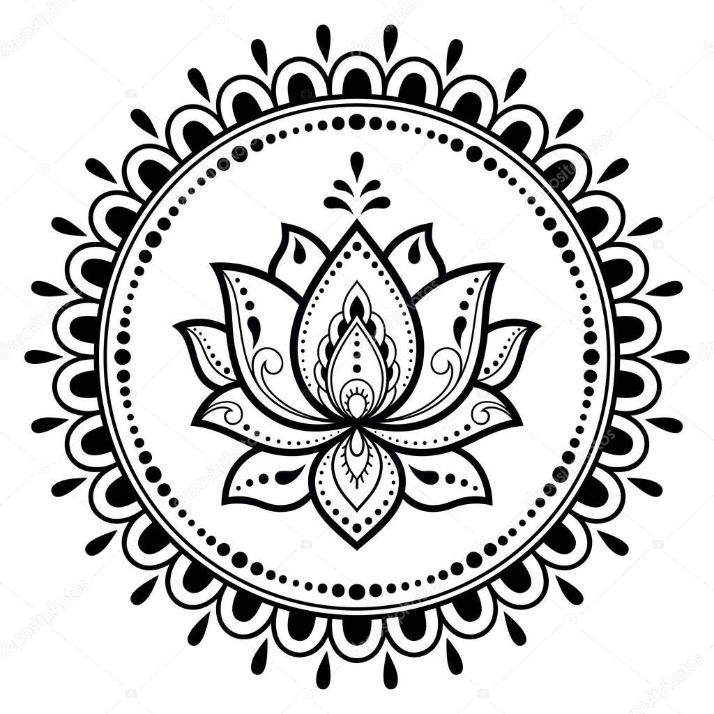 Circular pattern in form of mandala with flower for Henna, Mehndi, tattoo, decoration. Decorative ornament in ethnic oriental style.