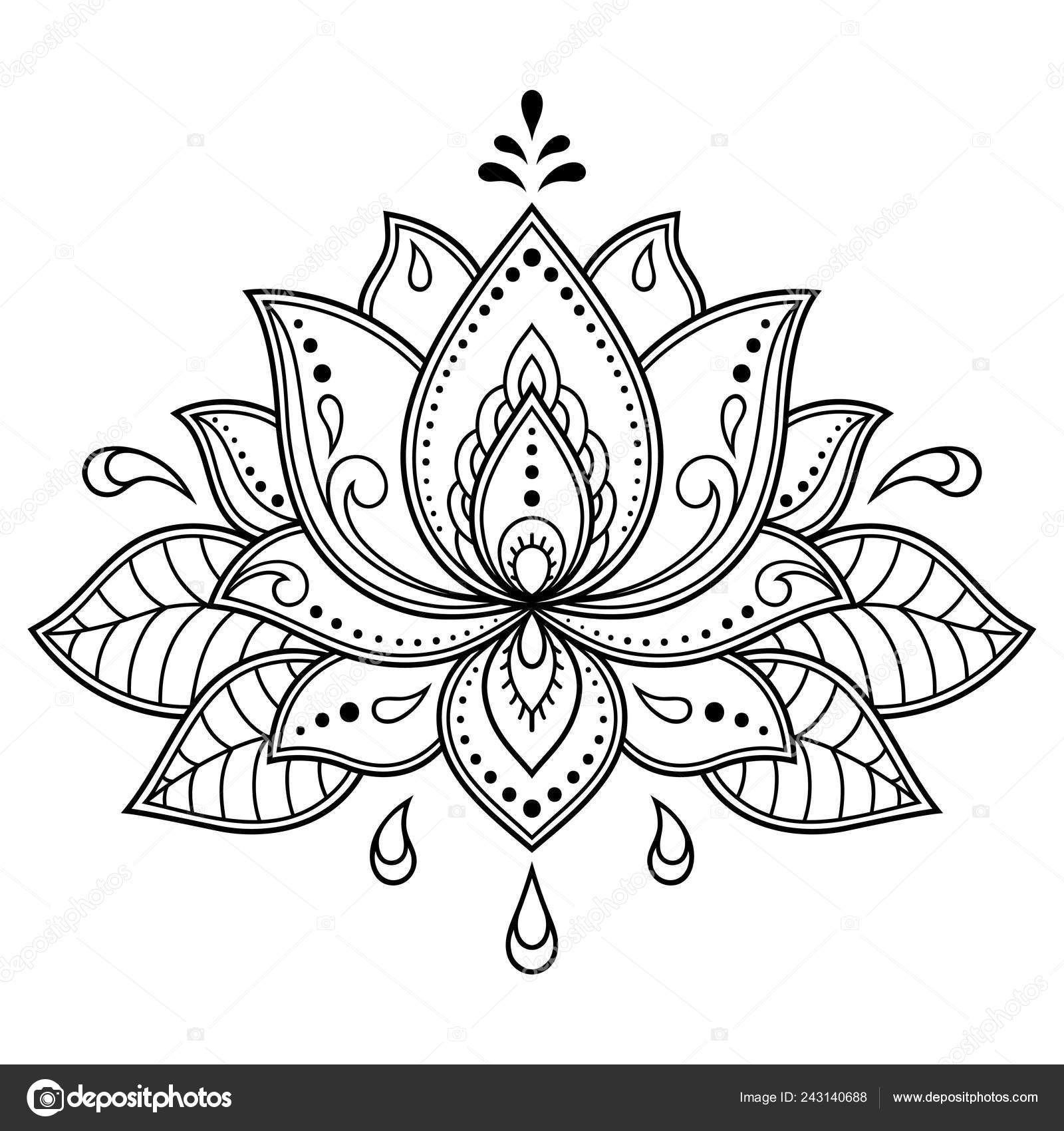 Mehndi Lotus Flower Pattern Henna Drawing Tattoo