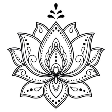 Kına çizimi ve dövme için Mehndi lotus çiçeği deseni. Etnik doğu tarzı dekorasyon, Hint tarzı..