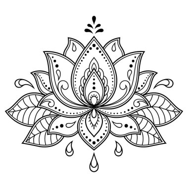 Kına çizimi ve dövme için Mehndi lotus çiçeği deseni. Etnik doğu tarzı dekorasyon, Hint tarzı..