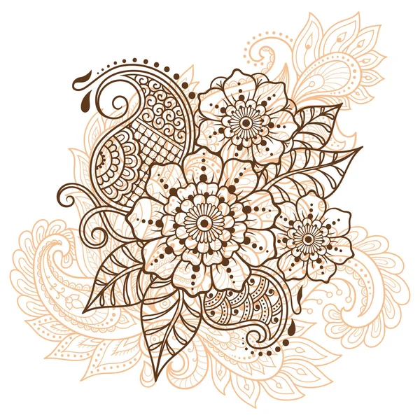 Patrón Flores Mehndi Para Dibujo Tatuaje Henna Decoración Estilo Étnico — Vector de stock