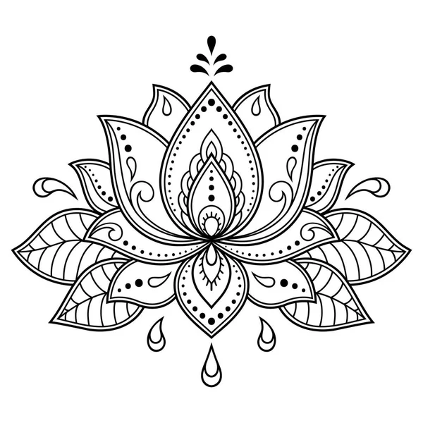 Kına çizimi ve dövme için Mehndi lotus çiçeği deseni. Etnik doğu tarzı dekorasyon, Hint tarzı..