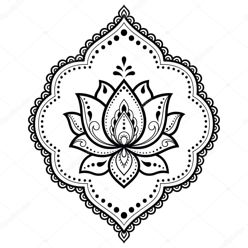 Mehndi Lotus flower pattern for Henna drawing and tattoo. Decoration in ethnic oriental, Indian style.