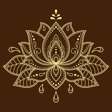 Kına çizimi ve dövme için Mehndi lotus çiçeği deseni. Etnik doğu tarzı dekorasyon, Hint tarzı..